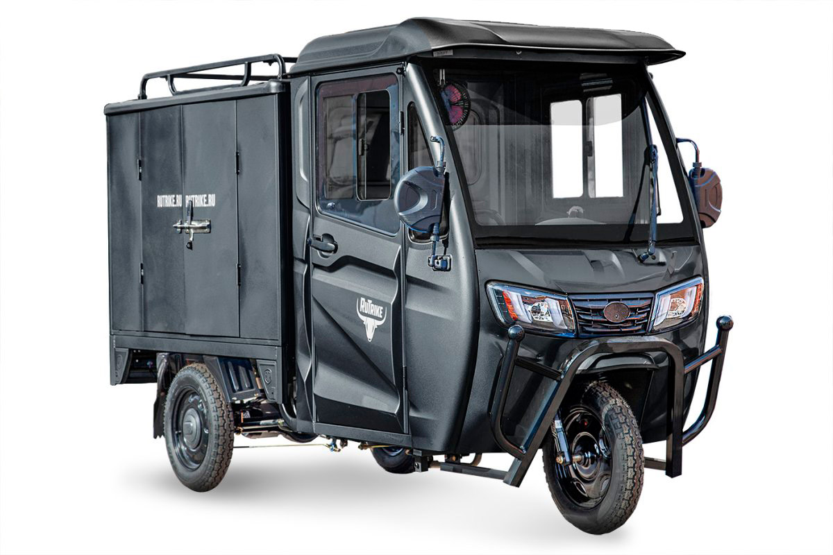 Грузовой электротрицикл Rutrike КАРГО Кабина Дуал 1500 60V1000W — Черный матовый