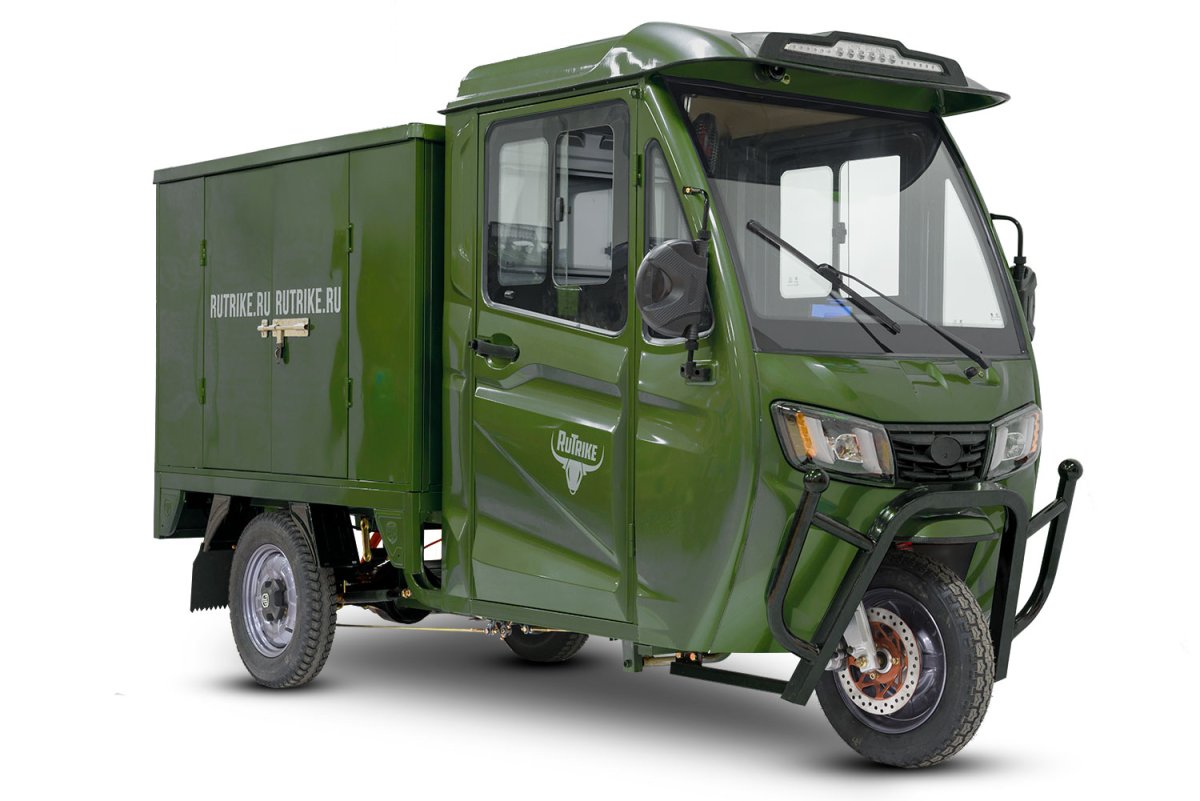 Грузовой электротрицикл Rutrike КАРГО Кабина Дуал NEXT 72V 2000W — темно-зеленый