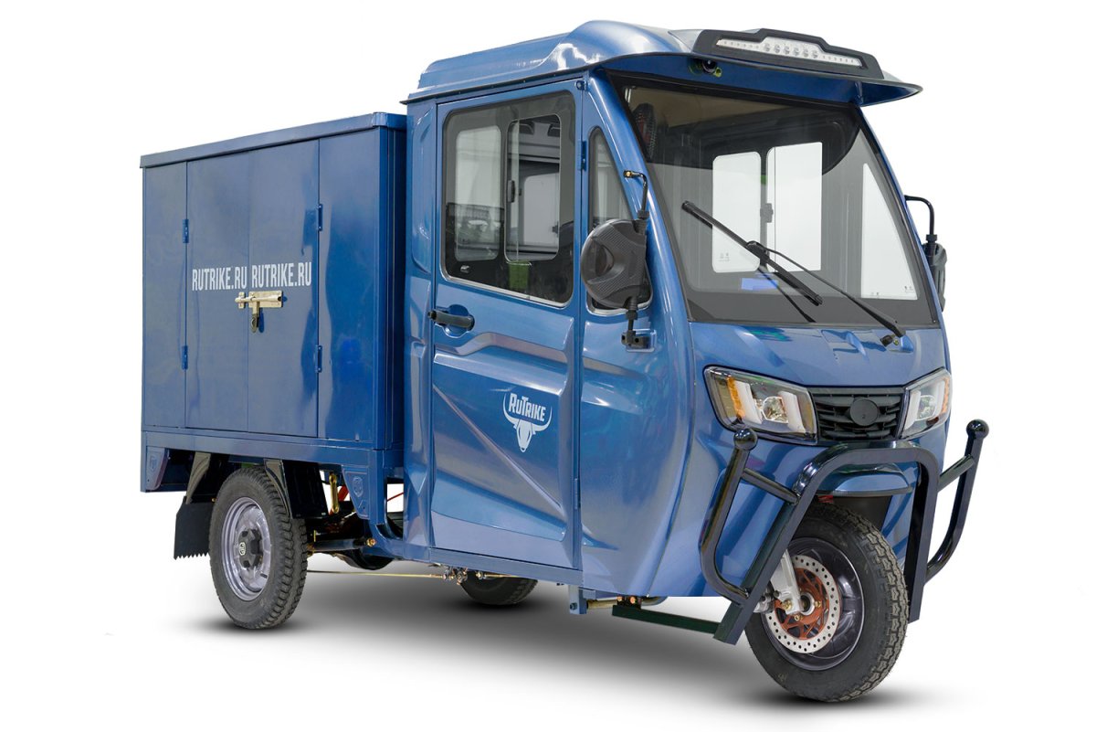 Грузовой электротрицикл Rutrike КАРГО Кабина Дуал NEXT 72V 2000W — темно-синий матовый