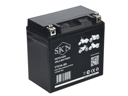 Аккумулятор стартерный для мототехники SKN YTX14-BS  (12V/12Ah/200A ) [CT 1214,YTX14H-BS]